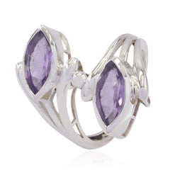 Emily modern purple toi et moi ring with two marquise amethyst stones in sterling silver open split shank