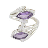 Emily sterling silver ring with two marquise purple stones in an open toi et moi design modern purple toi et moi ring