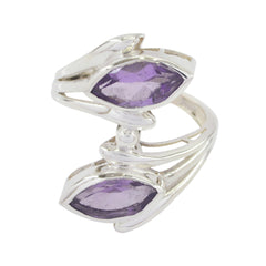 Emily sterling silver ring with two marquise purple stones in an open toi et moi design modern purple toi et moi ring