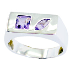 Laura modern purple toi et moi ring with square and marquise purple gemstones set in silver band