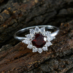 Siti Modern Red Gemstone Halo Ring in Sterling Silver
