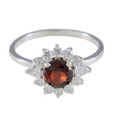 Siti Modern Red Gemstone Halo Ring in Sterling Silver Garnet Red