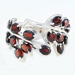 Dewi modern red gemstone ring with multiple red stones set in silver band