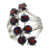 Maria modern red gemstone ring with multiple deep red stones set in silver band