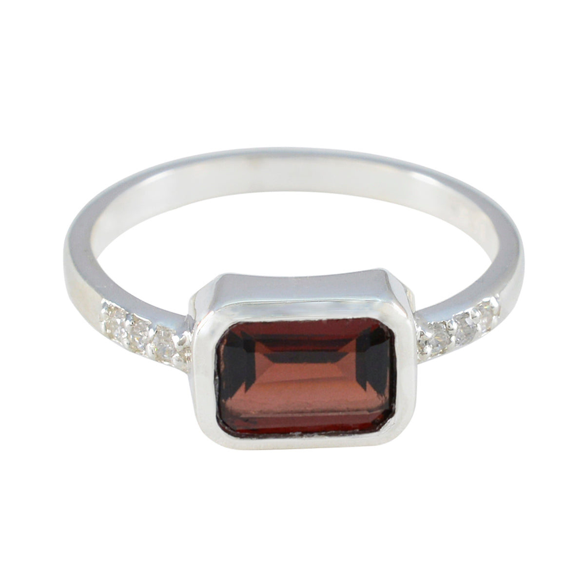 Seo-yeon Modern Red Gemstone Ring with Silver Band Garnet Red