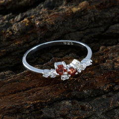 Mei sterling silver 925 delicate band modern red gemstone ring with twin red stones and white accents
