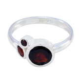 Mei sterling silver ring with bezel set garnet stones modern red gemstone trilogy ring oval center and two small round accents