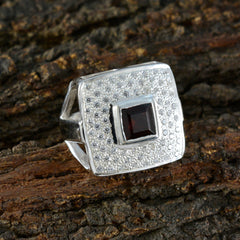 Aisha Modern Red Halo Ring with Square Gemstone