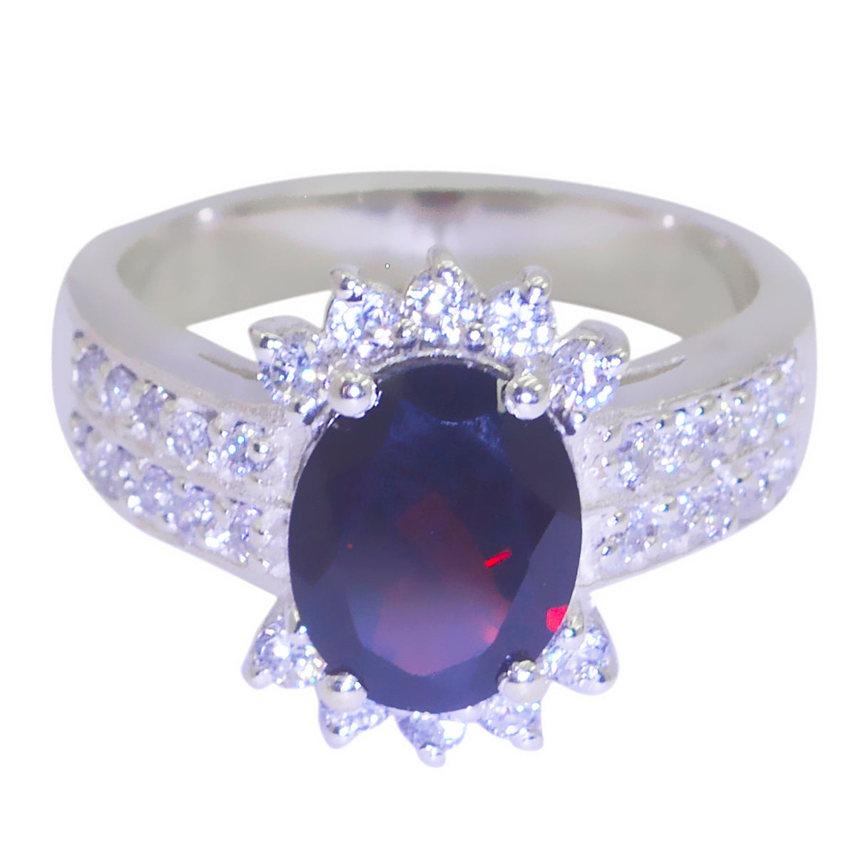 Sophia Modern Red Halo Ring with Sparkling Stones Garnet Red