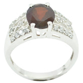Nayara Modern Red Halo Ring with Silver Band Garnet Red