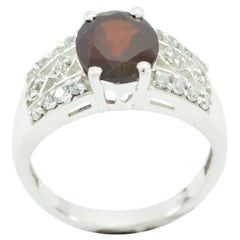 Nayara Modern Red Halo Ring with Silver Band Garnet Red