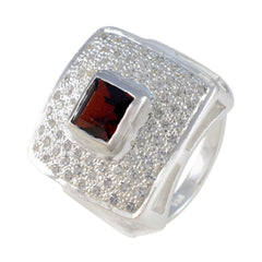 Aisha Modern Red Halo Ring with Square Gemstone