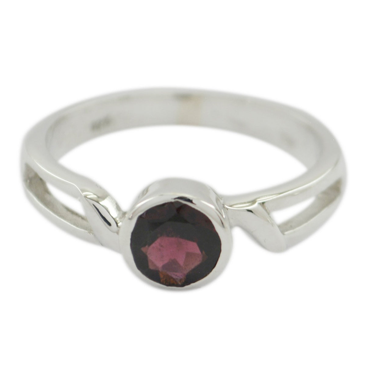 Greta Modern Red Solitaire Ring in Sterling Silver Garnet Red