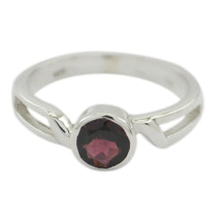 Greta Modern Red Solitaire Ring in Sterling Silver Garnet Red