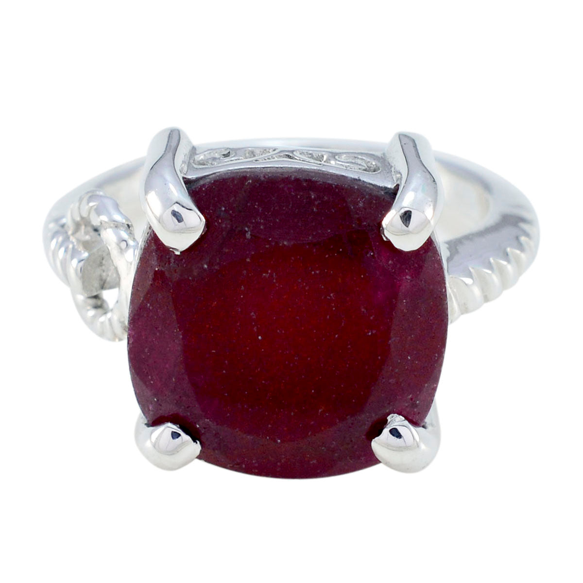 Lakshmi Modern Red Solitaire Ring with Silver Setting Indian Ruby Red