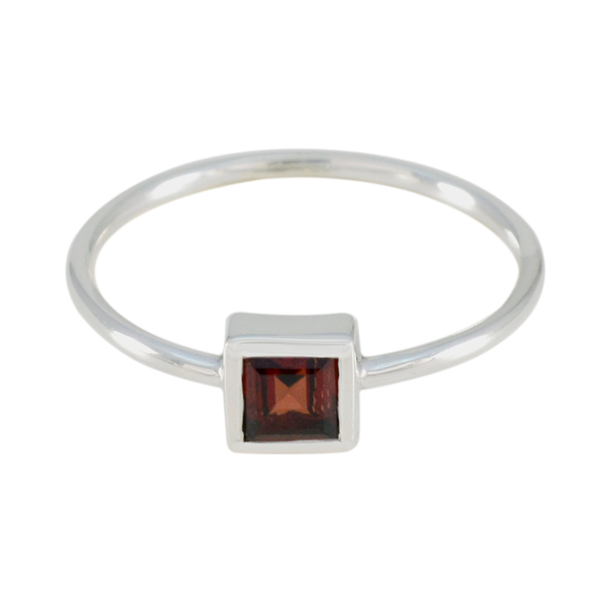 Ellie Modern Red Solitaire Ring with Square Gemstone Garnet Red