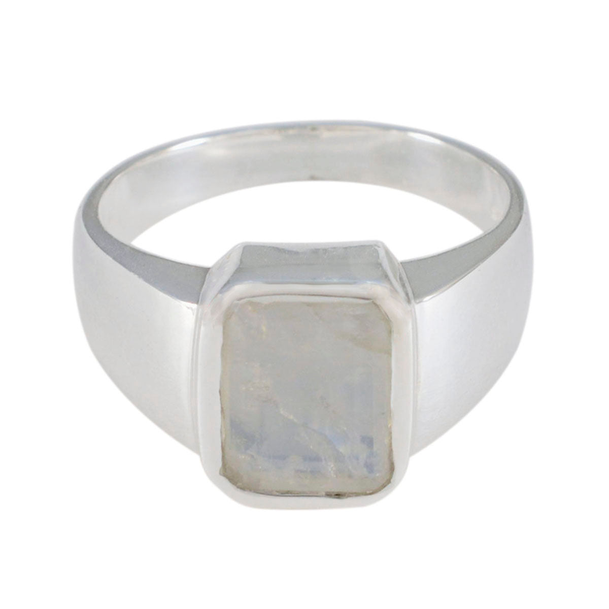 Mia Modern Solitaire Ring with Moonstone Gemstone Rainbow Moonstone White