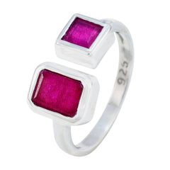 Cecilia modern toi et moi ring with two vibrant pink square gemstones set in sterling silver band