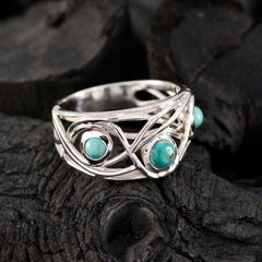 Layla modern turquoise trilogy ring with silver openwork design and three turquoise stones