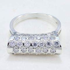 Renata modern white ring for women with sparkling clear stones in silver setting