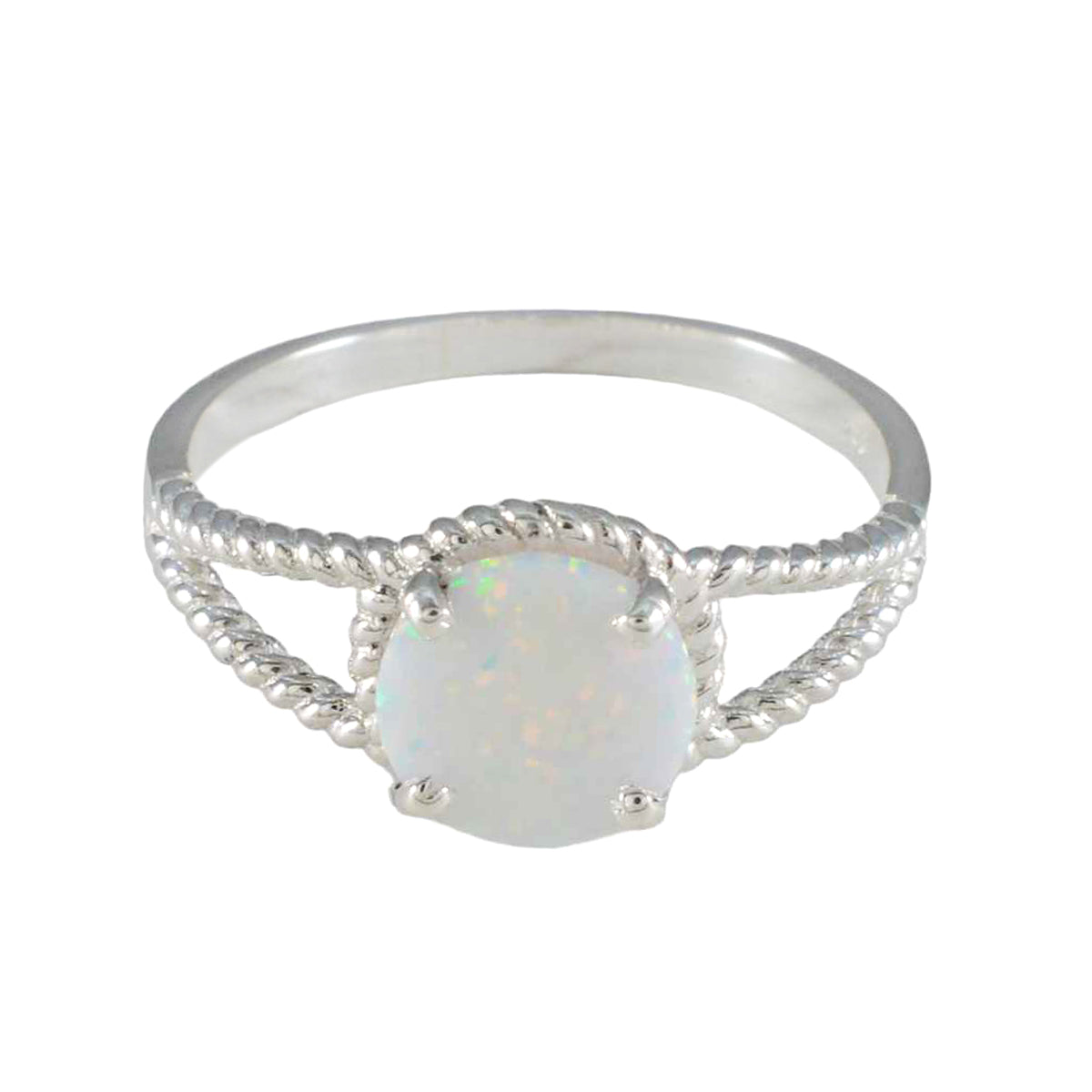 Angeles Modern White Solitaire Ring with Opal Gemstone Created Opal White