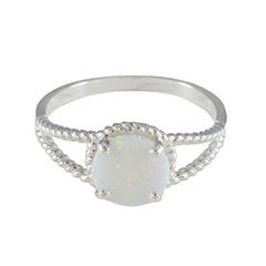 Angeles Modern White Solitaire Ring with Opal Gemstone Created Opal White