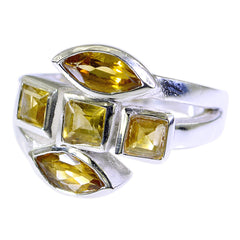 Kristine modern yellow gemstone ring in sterling silver with marquise and square yellow stones