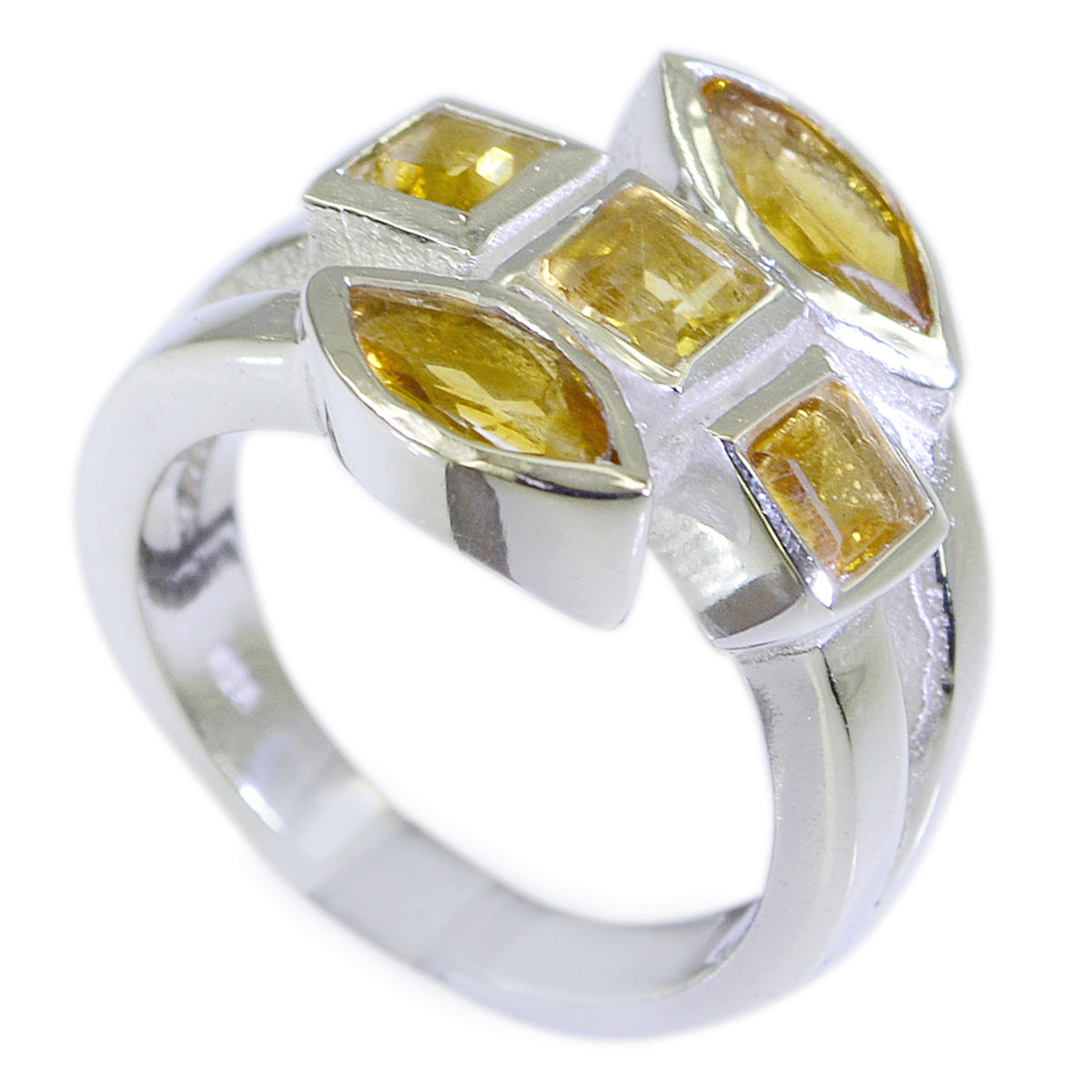 Kristine modern yellow gemstone ring sterling silver band with marquise and square yellow sapphires