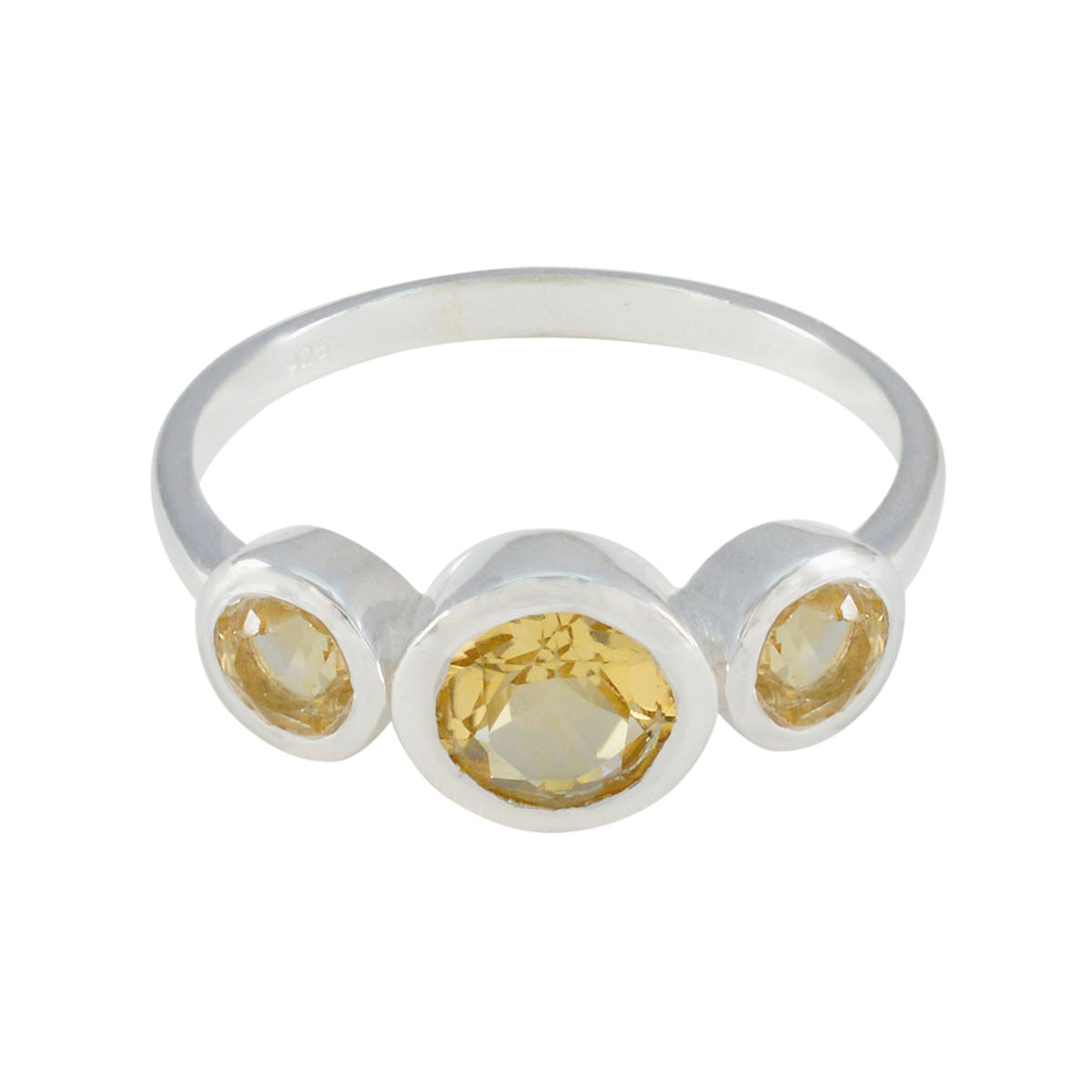 Lili modern yellow gemstone ring with three round yellow stones set in silver band