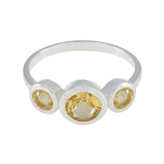 Lili modern yellow gemstone ring with three round yellow stones set in silver band