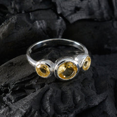 Lili modern yellow gemstone ring with three yellow stones set in silver band