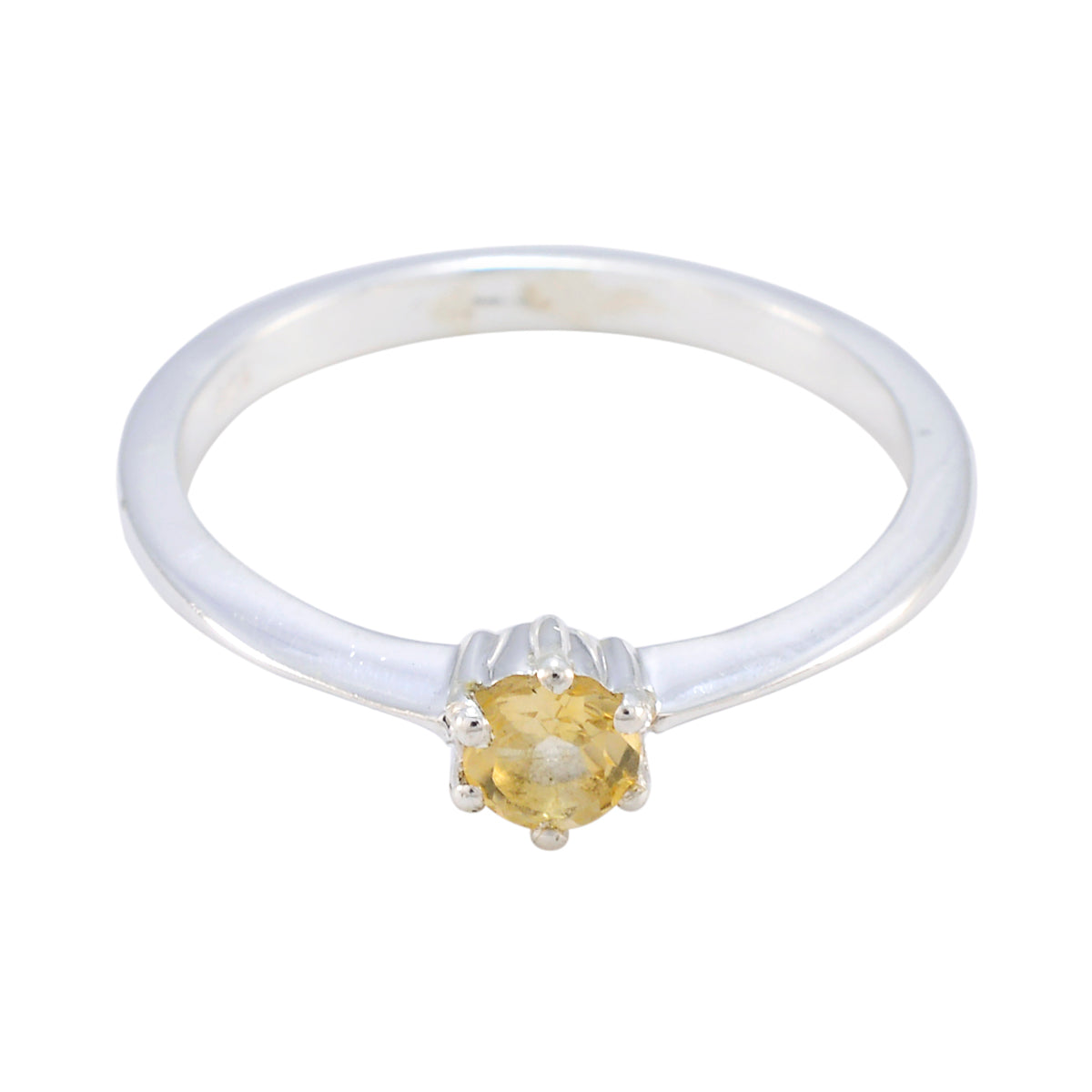 Priya Modern Yellow Solitaire Ring with Silver Band Citrine Yellow