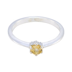 Priya Modern Yellow Solitaire Ring with Silver Band Citrine Yellow