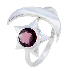 Kristine Moon and Star Red Solitaire Ring in Sterling Silver