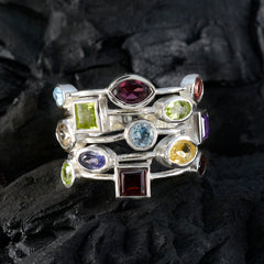 Greta multicolor cocktail ring with various shaped gemstones set in silver bands