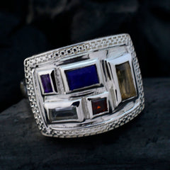 Ayesha multicolor cocktail ring with rectangular gemstones set in silver metal frame