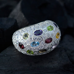 Penelope silver domed ring with pave diamonds and colorful oval gemstones multicolor cocktail ring for women