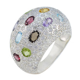 Penelope multicolor cocktail ring for women sterling silver dome band with textured pave setting and mixed gemstones