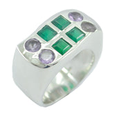 Pauline sterling silver ring with square green and round purple gems multicolor cocktail ring for women statement
