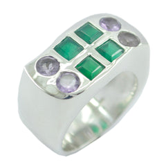 Pauline sterling silver ring with square green and round purple gems multicolor cocktail ring for women statement