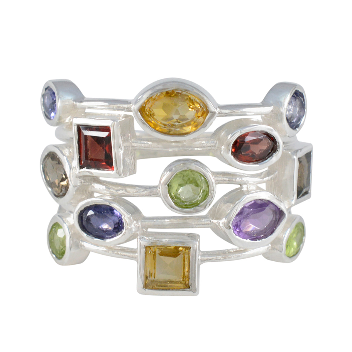 Ananya Multicolor Cocktail Ring with Gemstones Multi Stone Multicolor