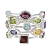 Greta multicolor cocktail ring with various colorful gemstones set in silver bands
