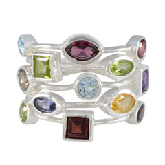Greta multicolor cocktail ring with various colorful gemstones set in silver bands