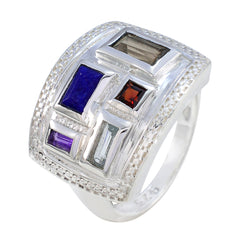 Ayesha multicolor cocktail ring with rectangular and square gemstones set in silver band
