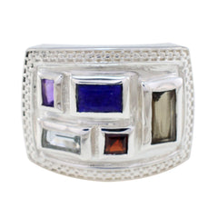 Ayesha multicolor cocktail ring with rectangular gemstones set in silver band
