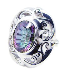 Marie Multicolor Filigree Solitaire Ring with Gemstone Mystic Quartz Multicolor