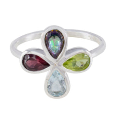 Nova multicolor floral gemstone ring with four teardrop-shaped colorful stones set in silver band
