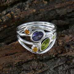 Maria multicolor gemstone abstract ring with oval and round stones set in silver band