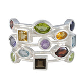 Hannah sterling silver stacked band with marquise oval and square stones multicolor gemstone cocktail ring