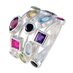 Julia sterling silver band set with marquise square and round multicolored stones multicolor gemstone cocktail ring